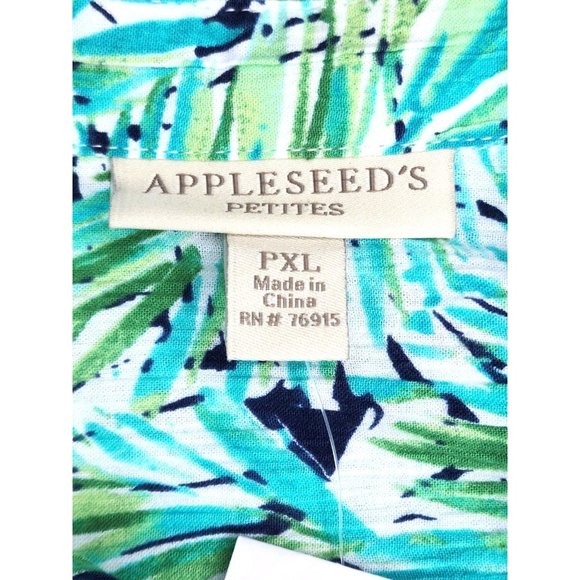 Appleseeds Petites PXL Floral Button Cuff Green Women Full Button Shirt - Picture 12 of 16